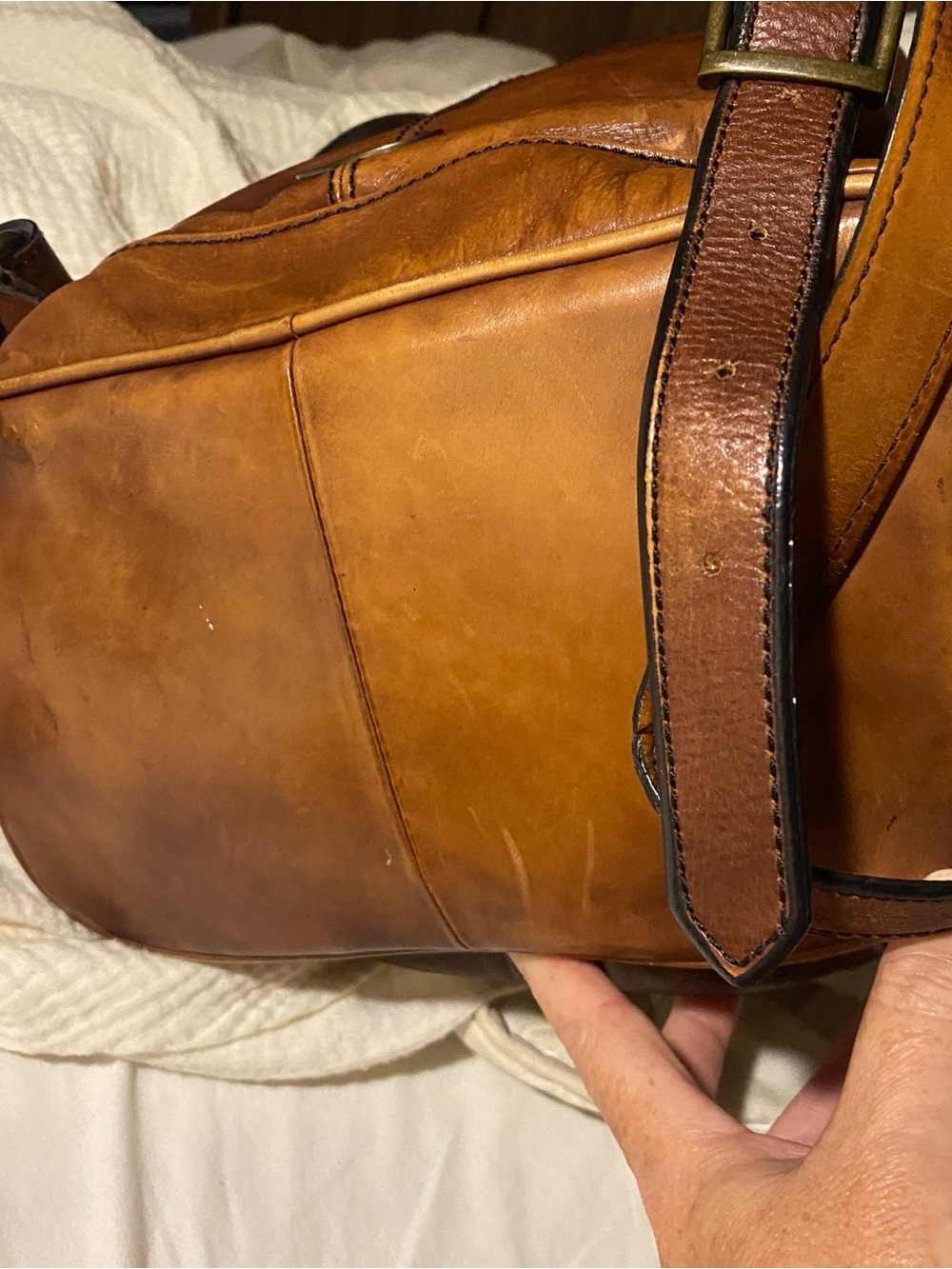 FOSSIL Vintage Reissue women's brown leather distressed backpack bag drawstring - Picture 12 of 16